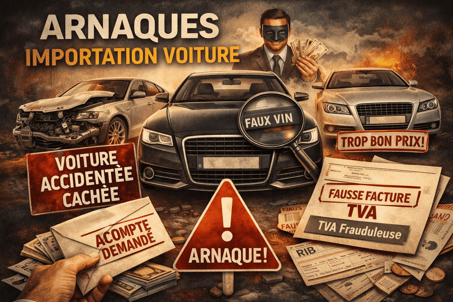 Image IA sur les différentes arnaques à l'importation