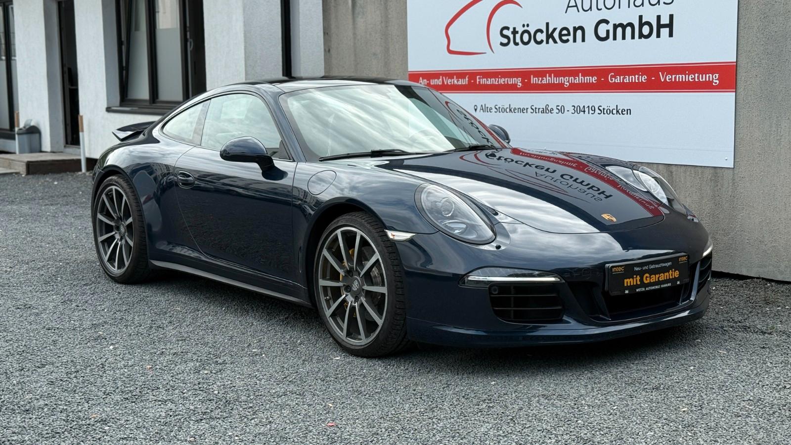 Porsche 911 type 991.1 Carrera Hero bleu nuit vue de profil droit avec jantes alliage silver 20