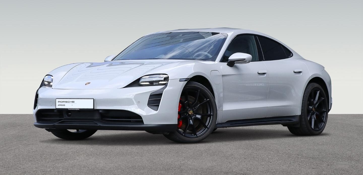 Porsche Taycan GTS berline 2020 couleur blanc vue de profil AVG