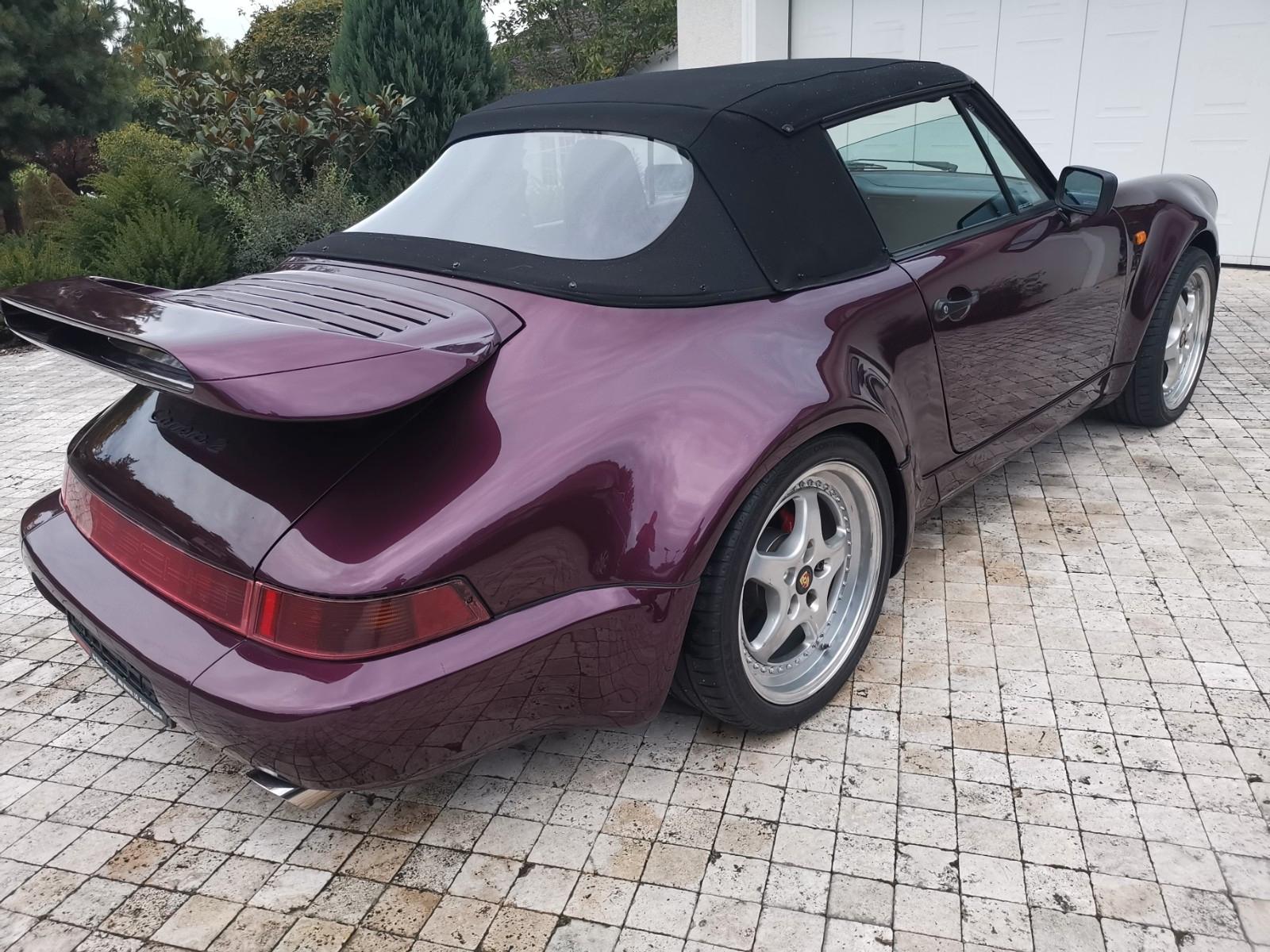 Porsche 911 964 Cabriolet rouge bordeaux capote noire