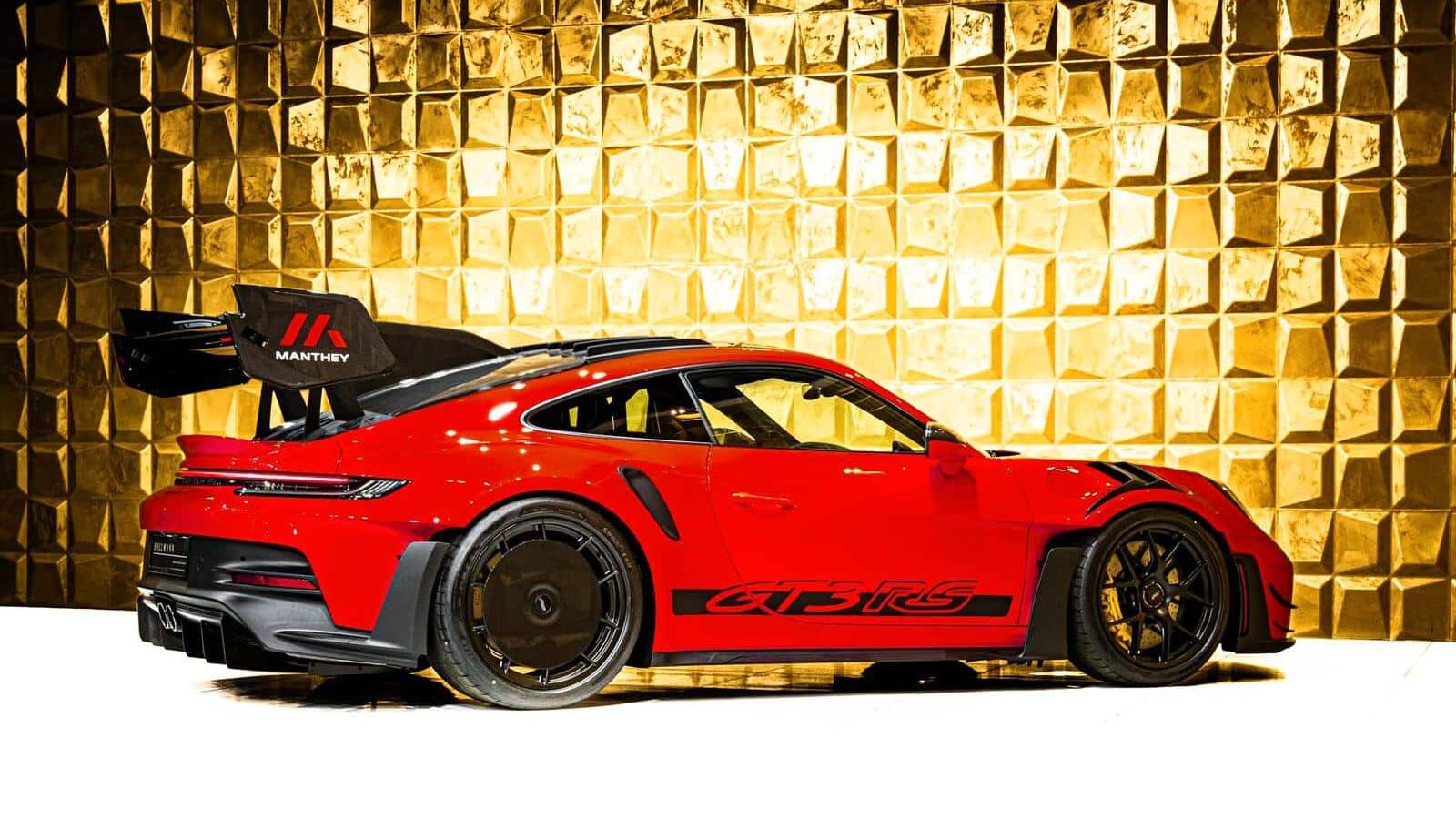 Porsche 911 GT3 992.2 RS facelift vue latérale droite rouge et noire