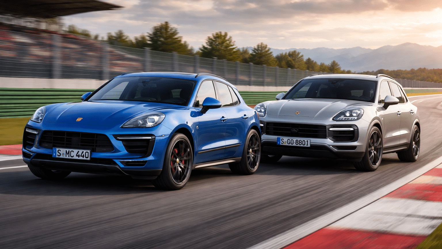 Porsche Cayenne et Macan en compétition sur un circuit