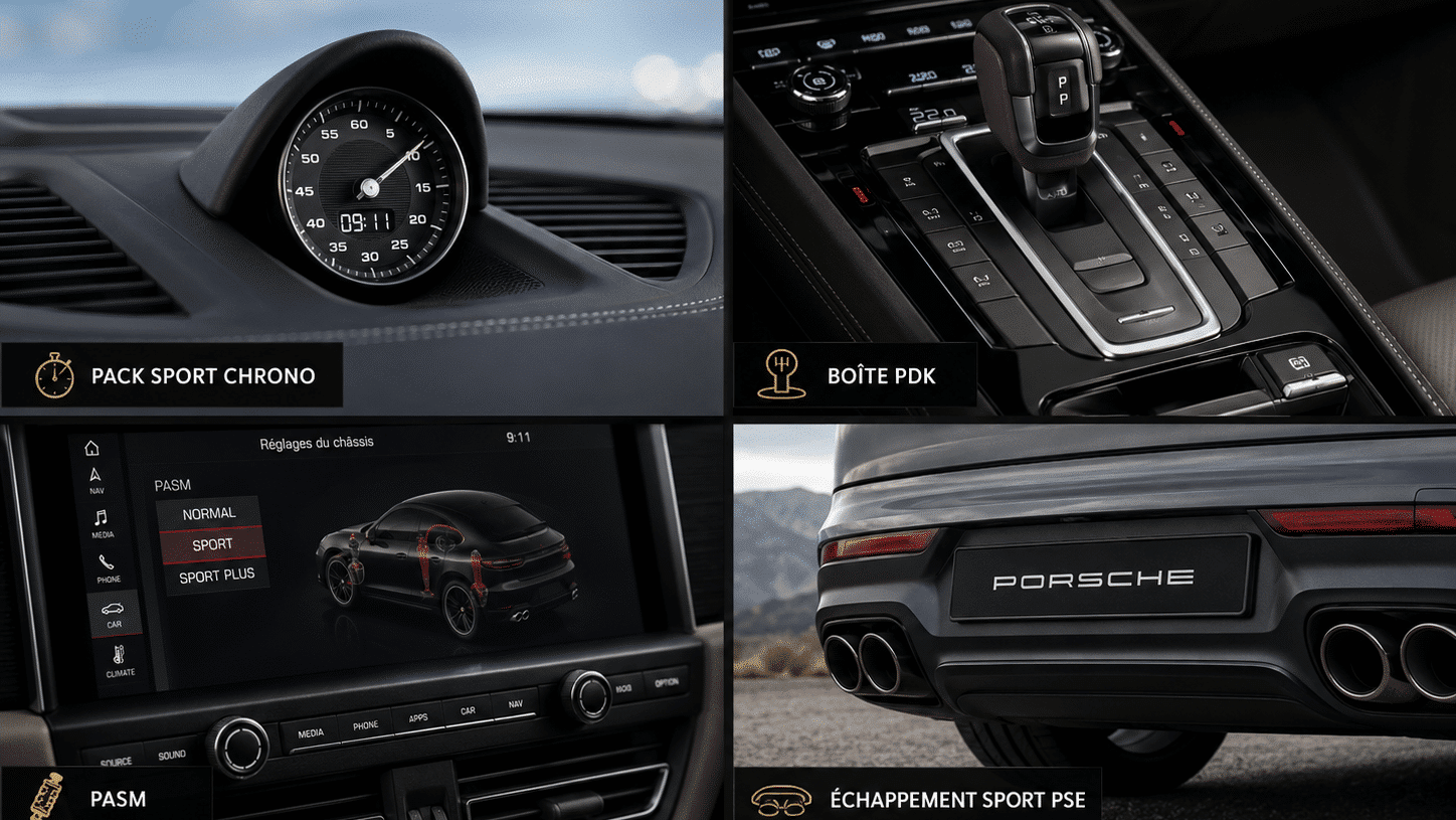 Options Porsche Pack Chrono, boite PDK, PSE, PASM