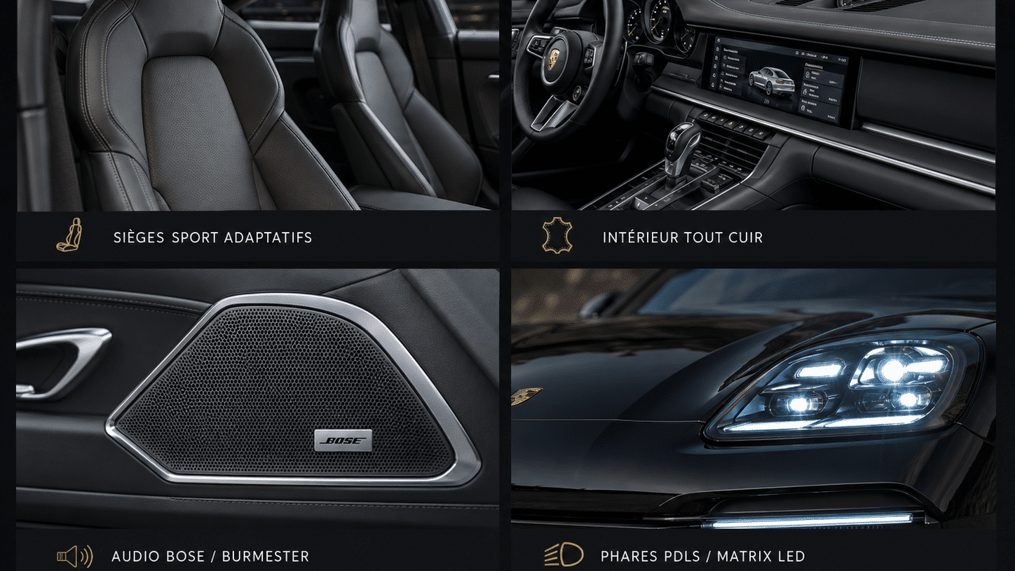 Options Porsche sièges sport, cuir étendu, Burmester, Matrix LED PDLS+
