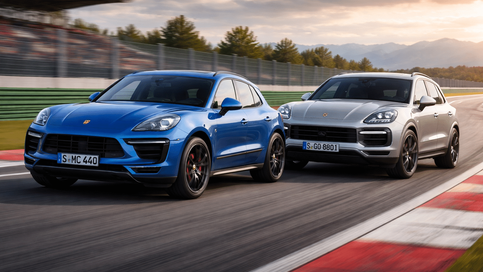 Porsche Cayenne et Macan en compétition sur un circuit